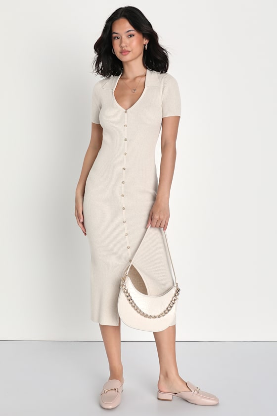 Collared Dress in Beige