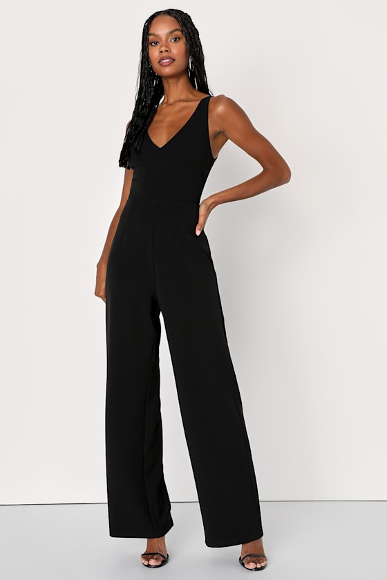 Black Sleeveless Jumpsuit VNeck Jumpsuit WideLeg Jumpsuit Lulus