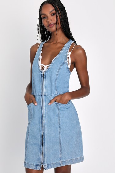 Levi's Rio Light Wash Sleeveless Zip-Front Denim Mini Dress