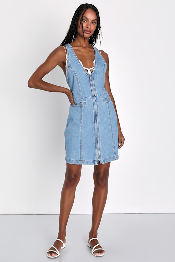 Rio Light Wash Sleeveless Zip-Front Denim Mini Dress 2