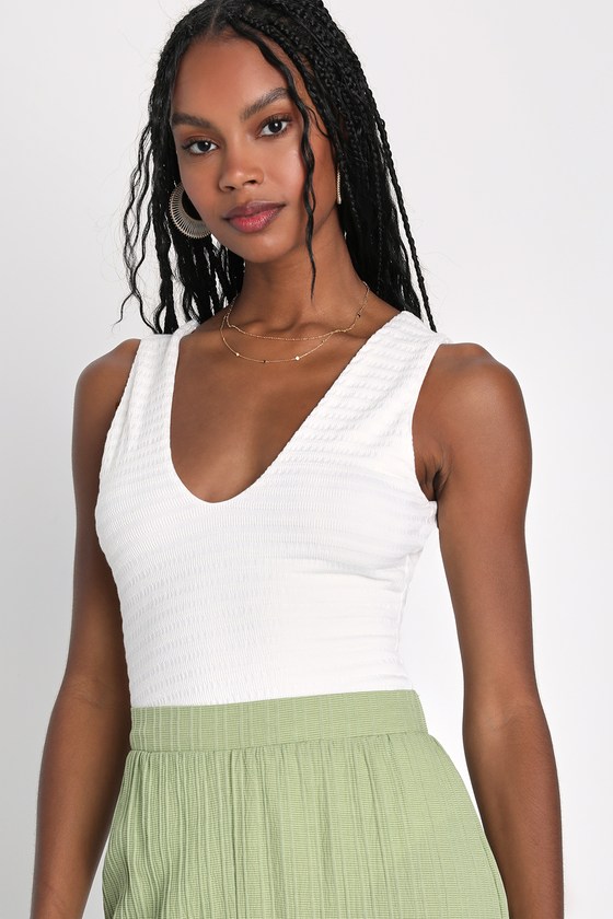 Lulus Cutest Essential White Textured Sleeveless Scoop Neck Bodysuit