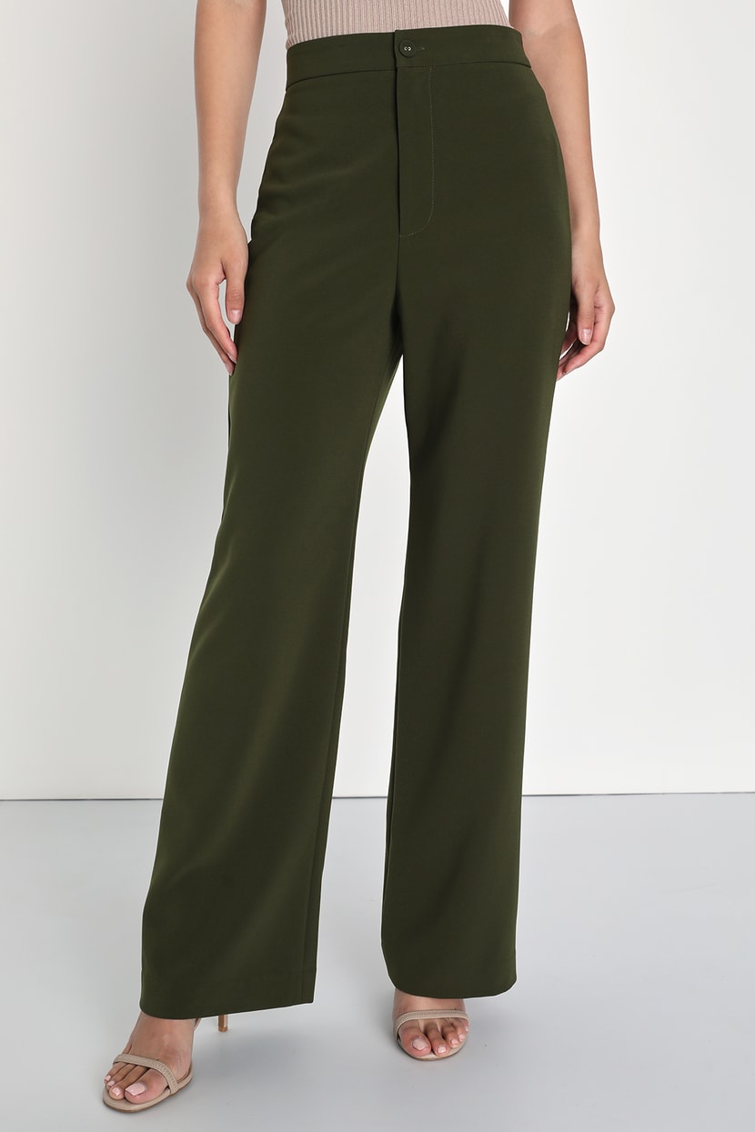 Olive Green Trouser Pants - High-Waisted Pants - Wide-Leg Trouser - Lulus