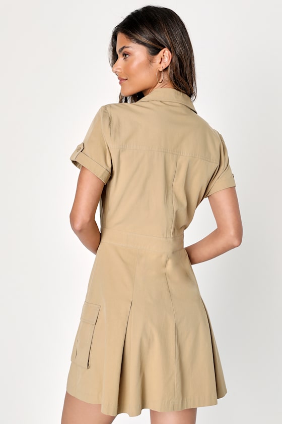 Commander in Chic Khaki Cargo Mini Dress With Pockets 2