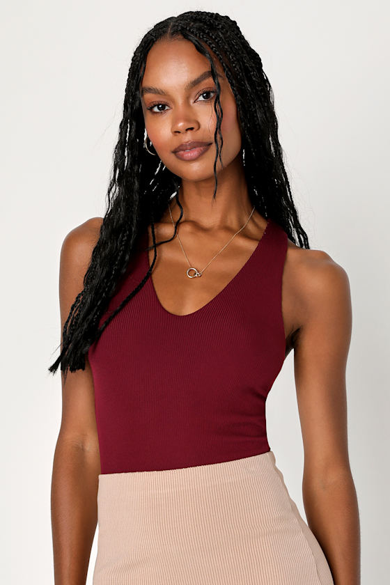 Burgundy Ribbed Top Knit VNeck Top Racerback Tank Top Lulus