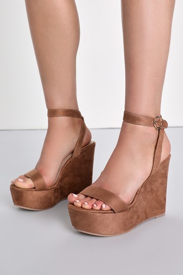 Chinese Laundry Ellina Pecan Suede Ankle Strap Platform Wedge Sandals