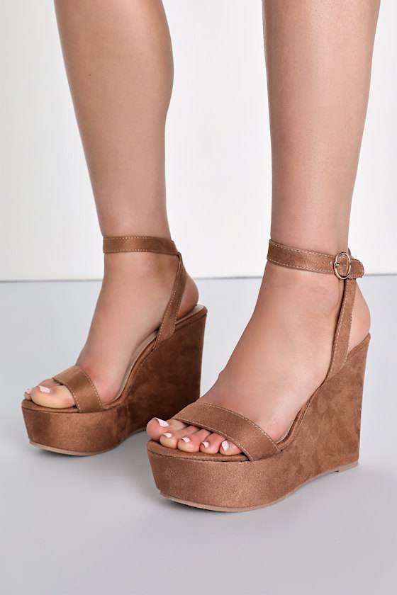 Ellina Pecan Suede Ankle Strap Platform Wedge Sandals 4