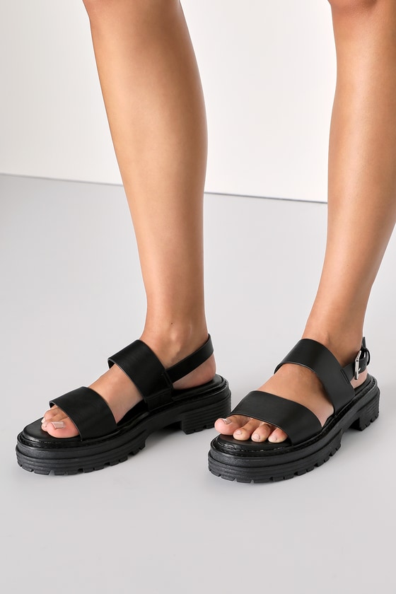Rag & Co Joan Black Chunky Platform Sandal Heels