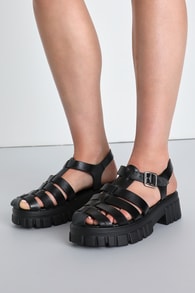 Beena Black Strappy Platform Buckle Sandals