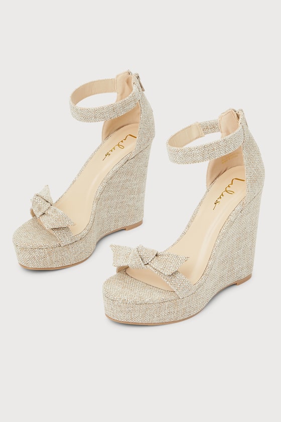 Woven Fabric Sandals - Bow Wedge Sandals - Platform Wedges - Lulus