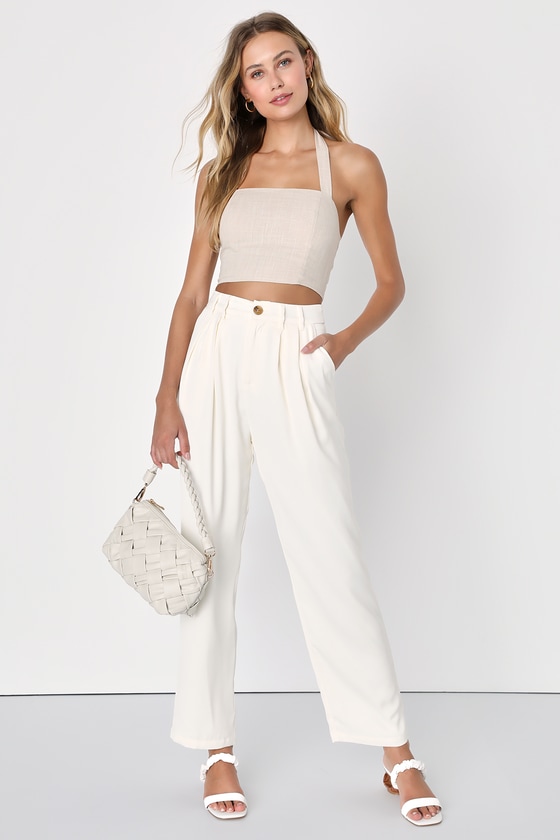 Lulus Sophisticated Take Ivory High-waisted Trouser Pants