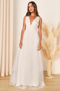 Heavenly Hues White Tulle Sleeveless Maxi Dress