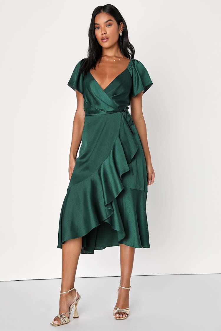 slim fit dress slacks Laurel Velvet Midi Dress - Emerald Green
