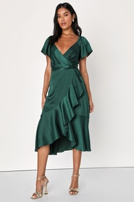 Serene Sight Emerald Green Midi Wrap Dress