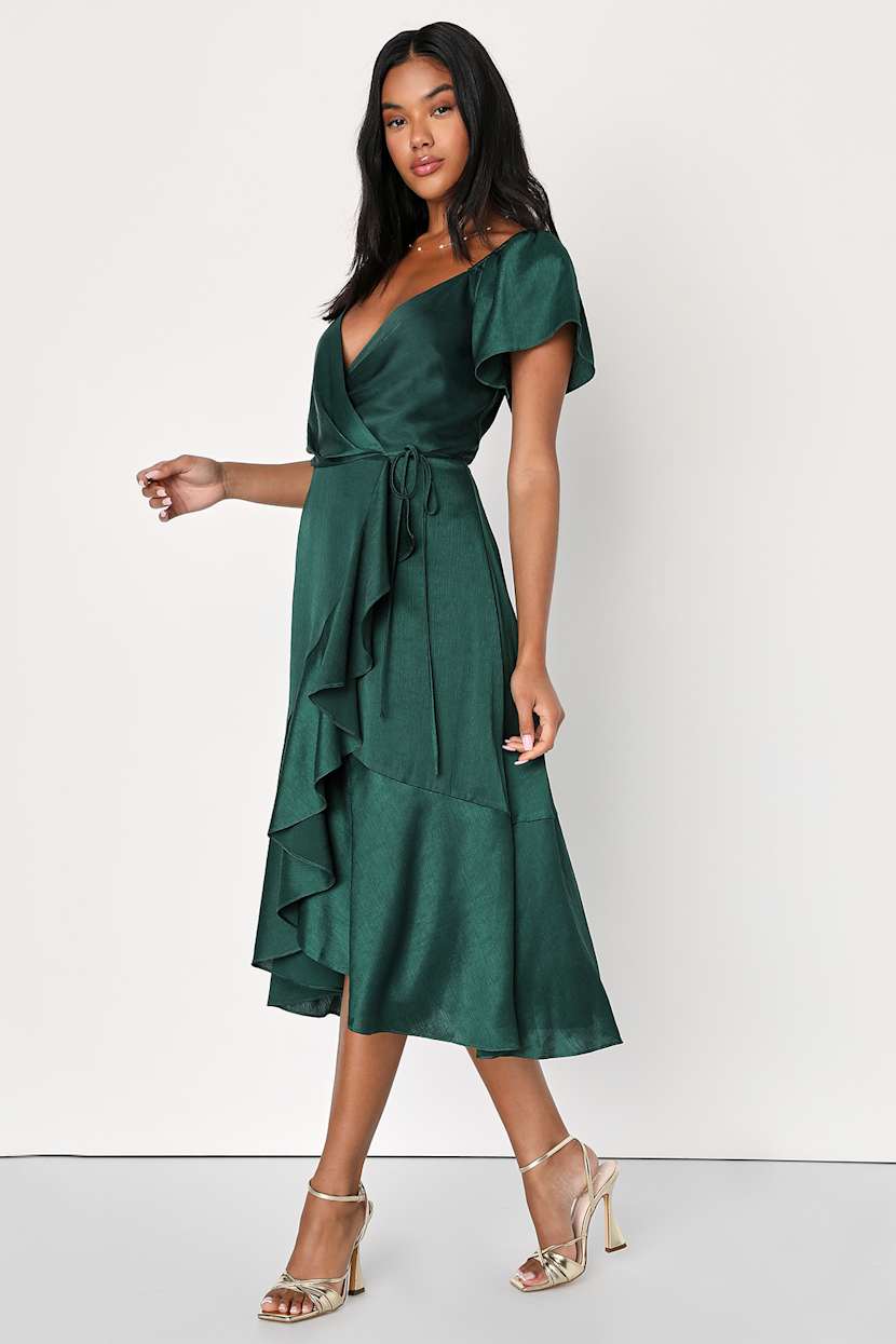 lauriell emerald green wrap front midi dress PrettyLittleThing | Dresses | Lauriell Emerald Green Wrap Front Midi Dress