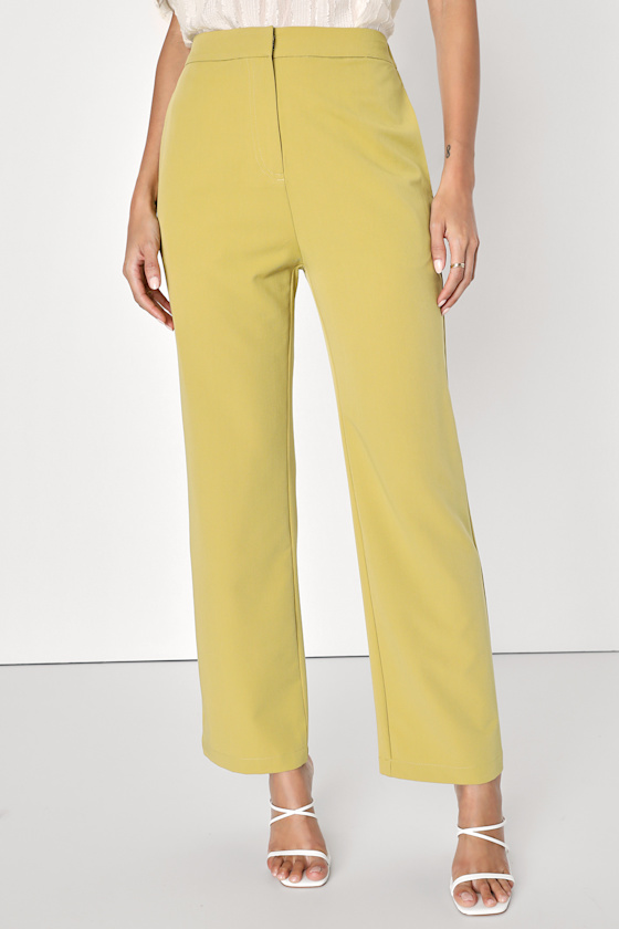 Lime Green Pants Straight Leg Pants Chic Trouser Pants Lulus