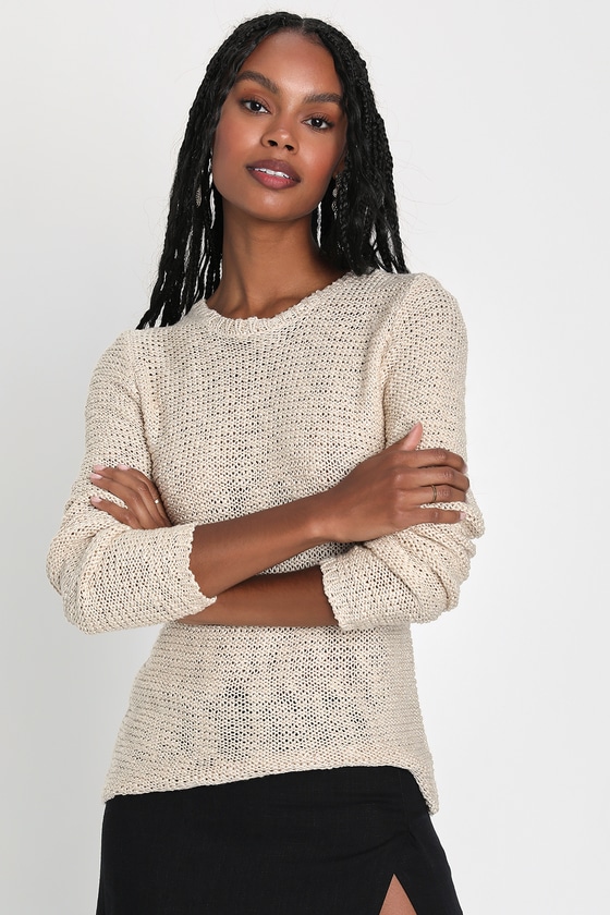 Cute Cream Sweater - Loose Knit Sweater - Pullover Sweater Top - Lulus