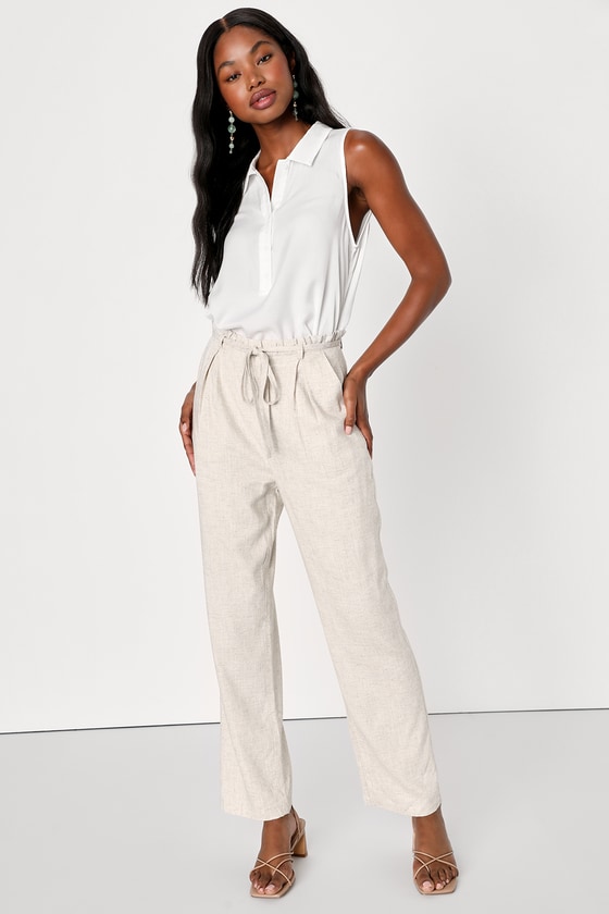 Linen Look Paper Bag Waist Trousers  Misspap UK