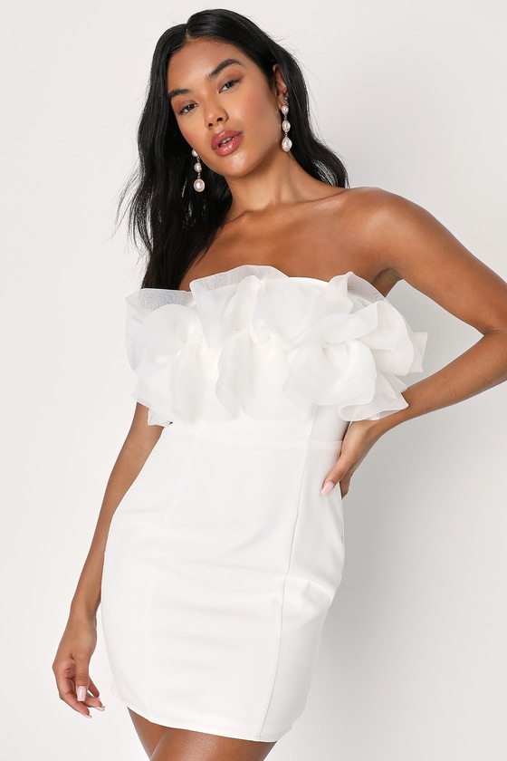 White Strapless Dress - Ruffled Mini Dress - Bodycon Mini Dress - Lulus