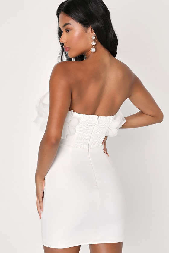 White Strapless Dress - Ruffled Mini Dress - Bodycon Mini Dress - Lulus