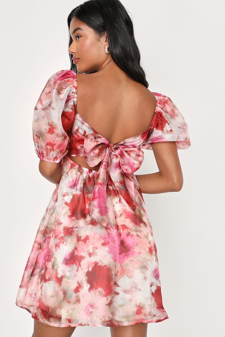 Darling Aura Pink Multi Floral Organza Babydoll Mini Dress