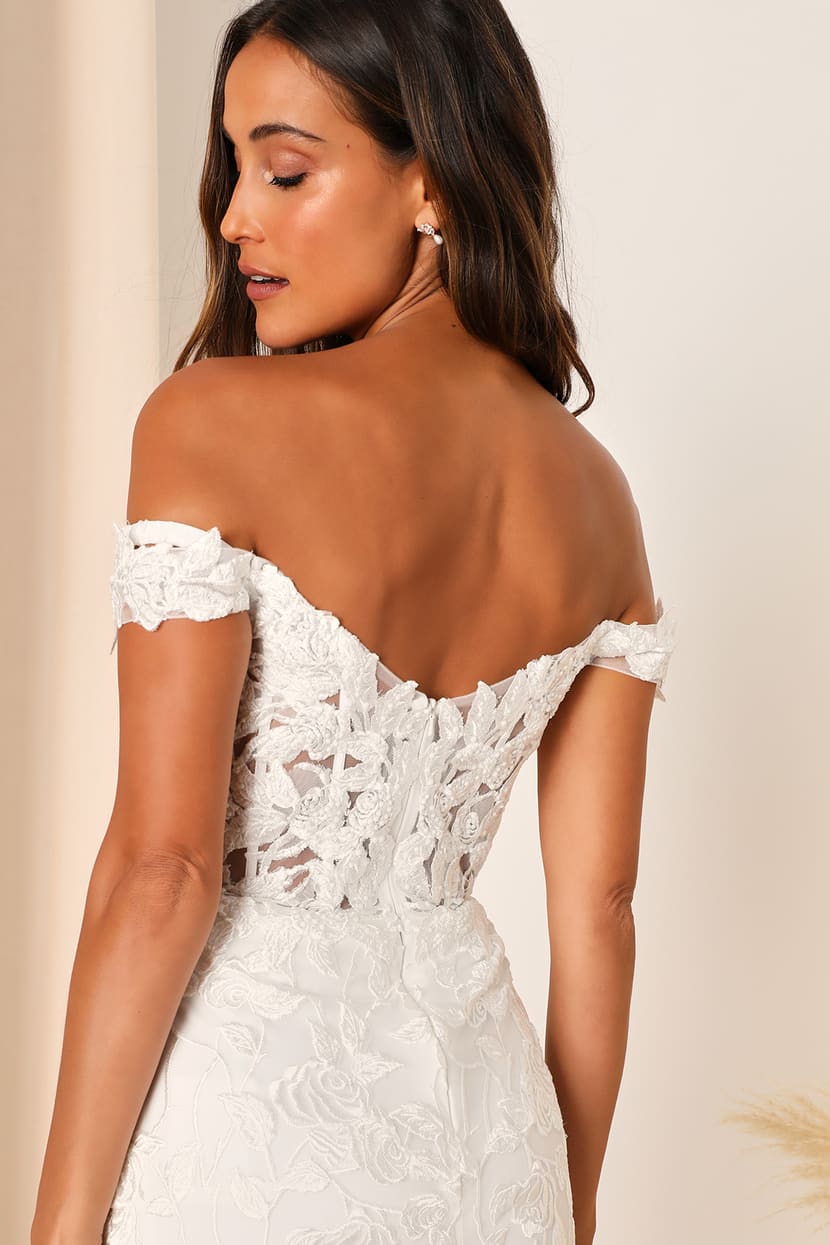 Precious Romance White Embroidered Off-the-Shoulder Maxi Dress