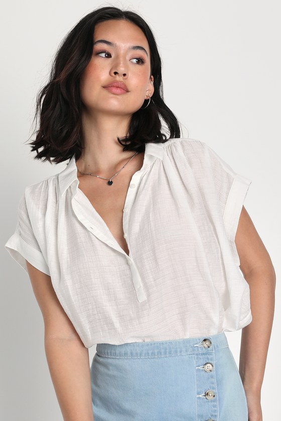 Ivory Top - Button-Up Top - Short Sleeve Top - Collared Blouse - Lulus