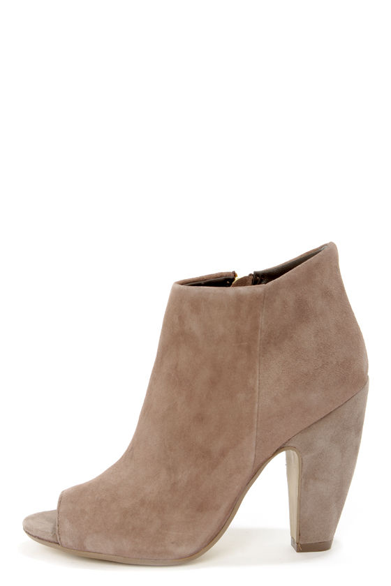 steve madden peep toe booties suede