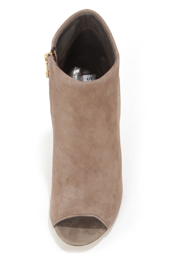 steve madden peep toe booties suede