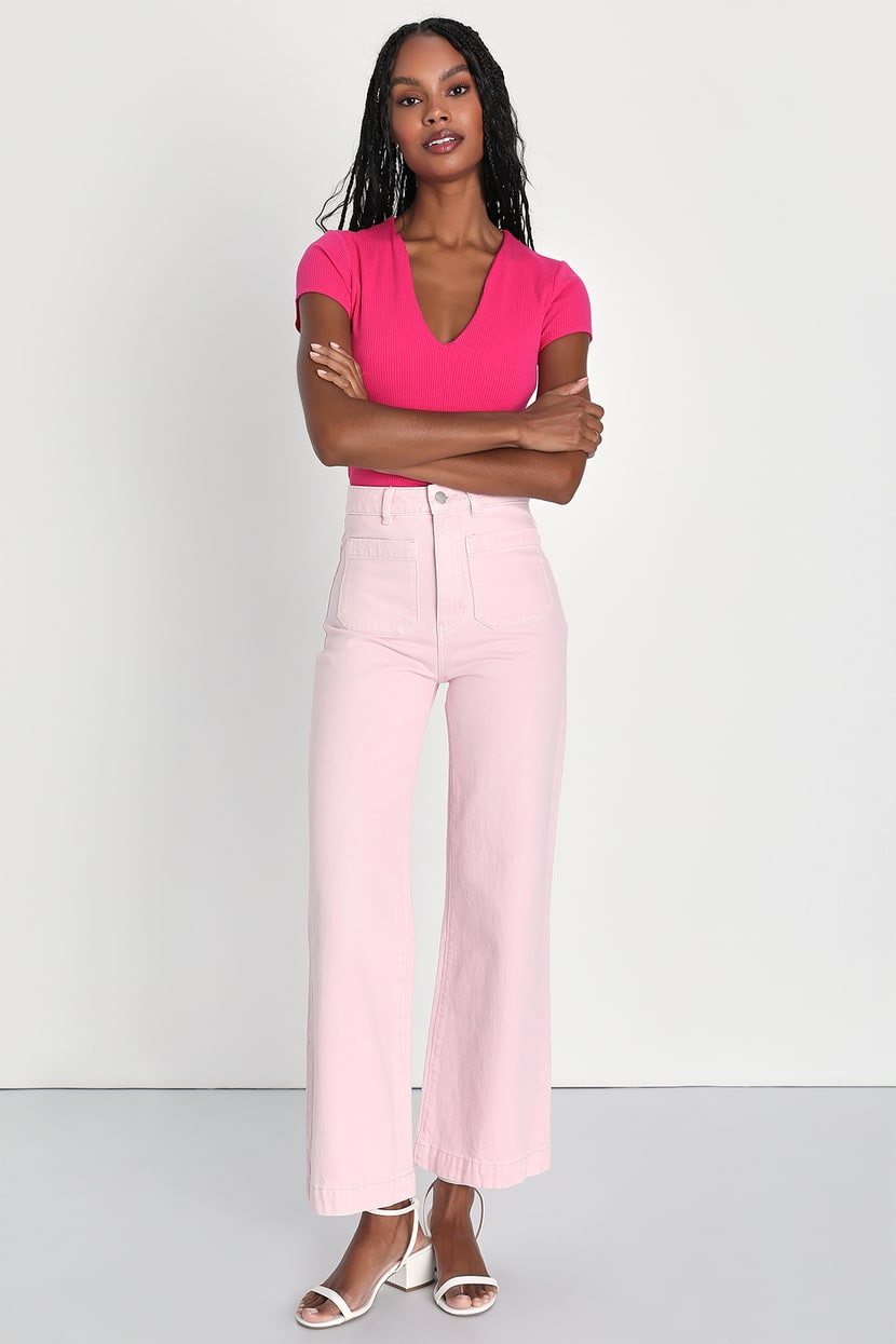 Magenta Ribbed Knit Top - Notched Neck Top - Short Sleeve Top - Lulus