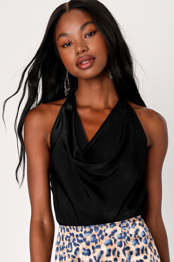 Sleeveless Bodysuit - Black Cowl Bodysuit - Sexy Halter Bodysuit - Lulus