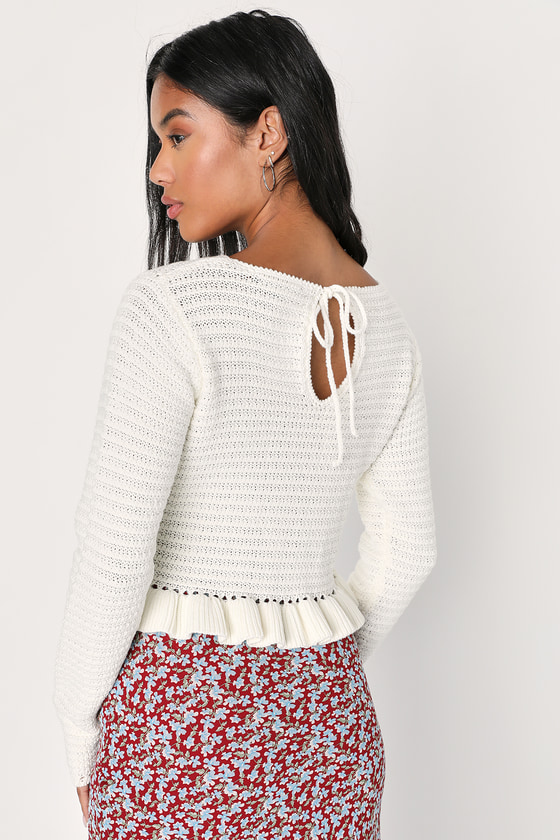 Ivory Sweater Top - Cropped Sweater Top - Ruffled Sweater Top - Lulus