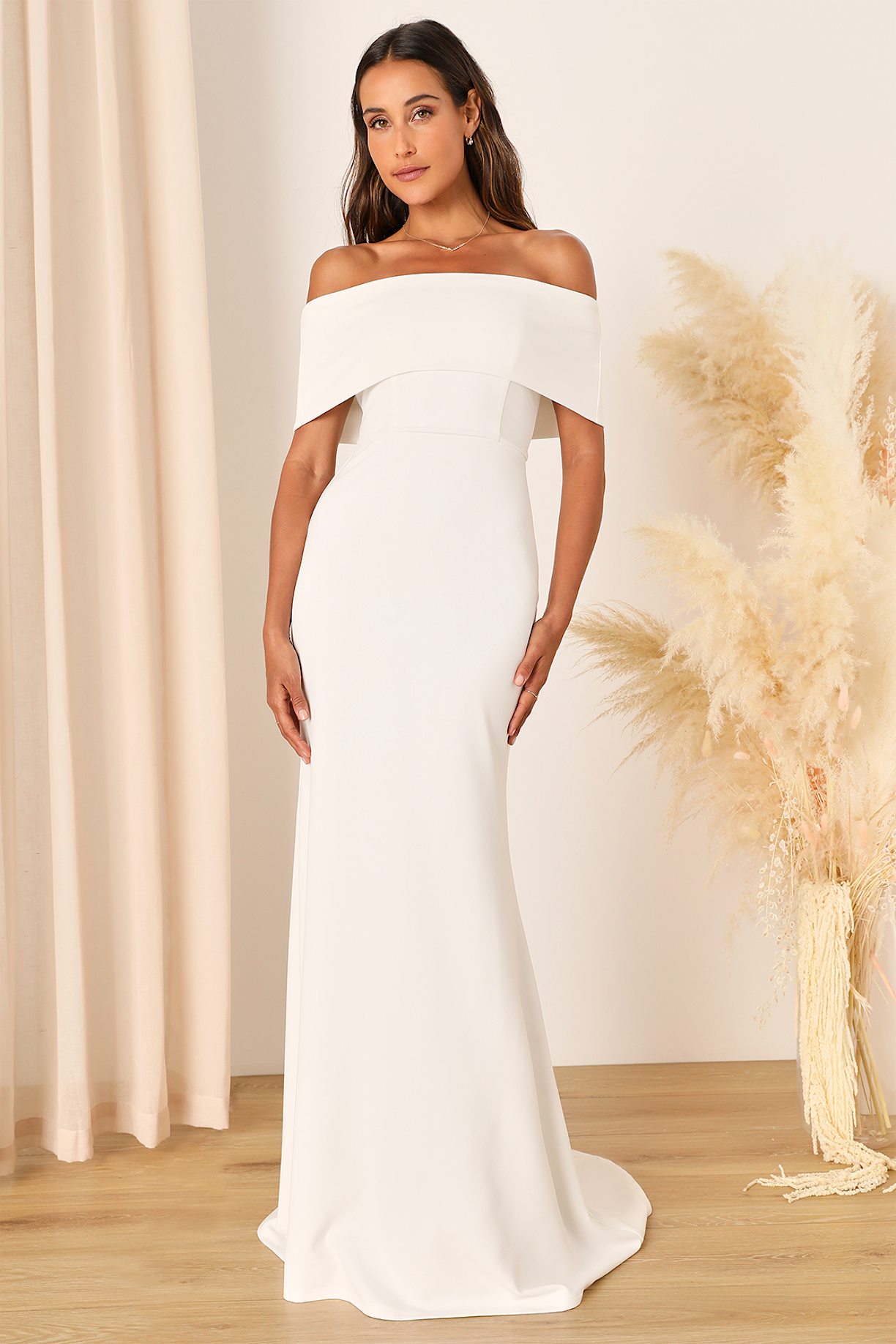 Exceptional Romance White Off-the-Shoulder Mermaid Maxi Dress