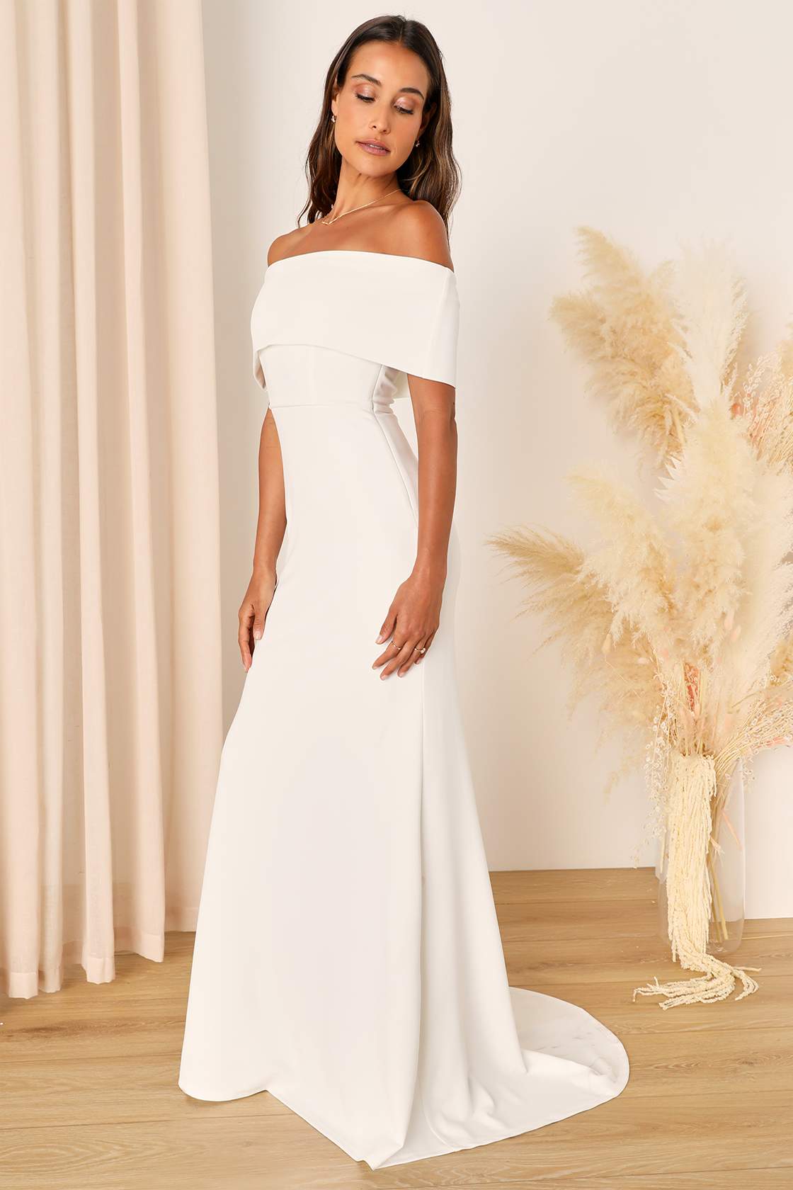 Exceptional Romance White Off-the-Shoulder Mermaid Maxi Dress