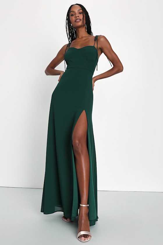 Emerald Green Maxi Dress TieStrap Dress Bridesmaid Dress Lulus