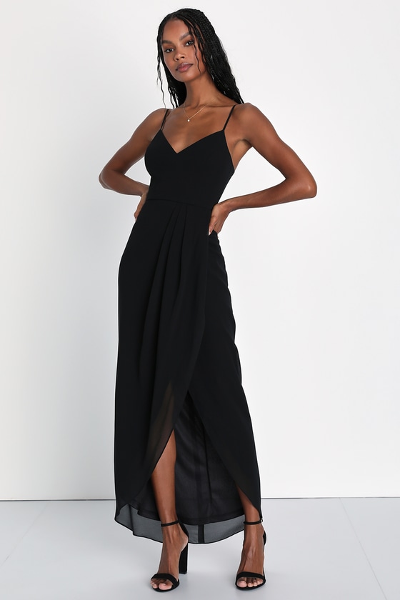 Transcending Presence Black Sleeveless Tulip Midi Dress