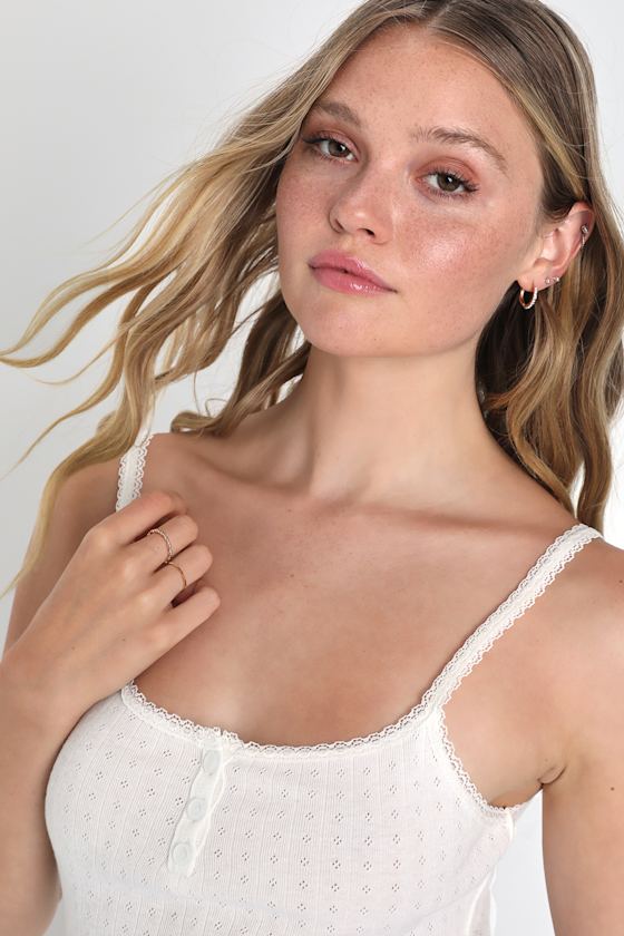 Ivory Lace Cami Top - Camisole - Cami Tank Top - Lacy Cami