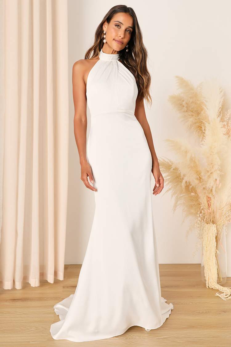 slim fit dress slacks Filigree Halter Maxi Dress