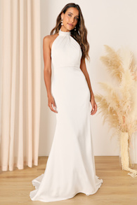 Eternity Together White Satin Halter Mermaid Maxi Dress 1