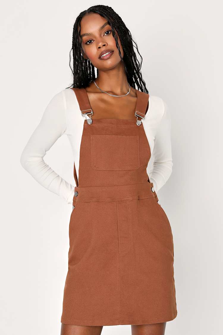 open lace back dress Solid Corduroy Front Pocket Sleeveless Overall Dress – Pretty Bash main image 1