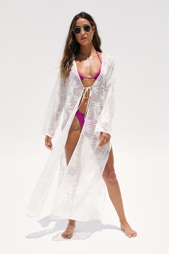 Ivory Embroidered Swim CoverUp Long Sleeve CoverUp CoverUp Lulus