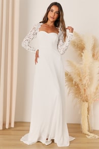 Promised Forever White Lace Long Sleeve Backless Maxi Dress