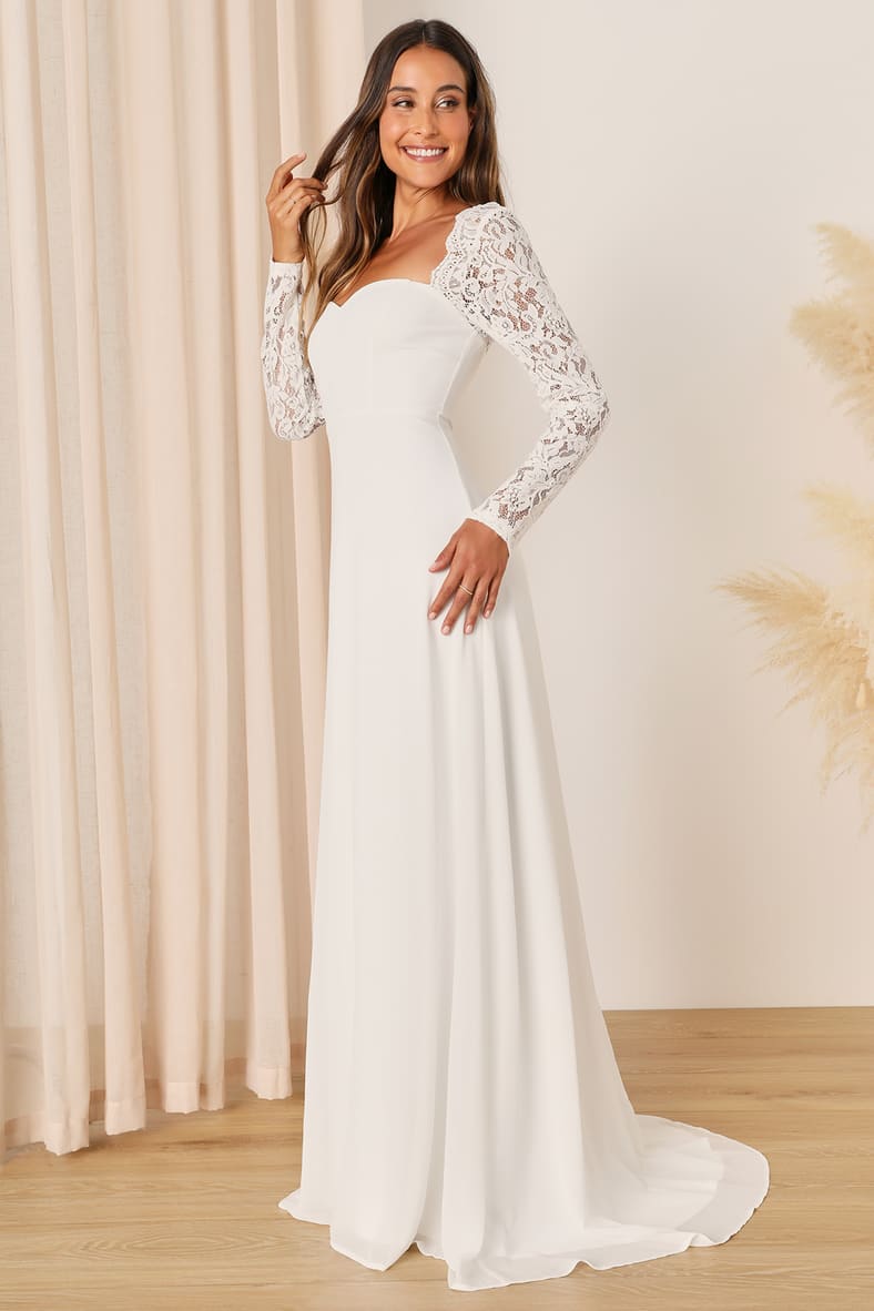 Promised Forever White Lace Long Sleeve Backless Maxi Dress