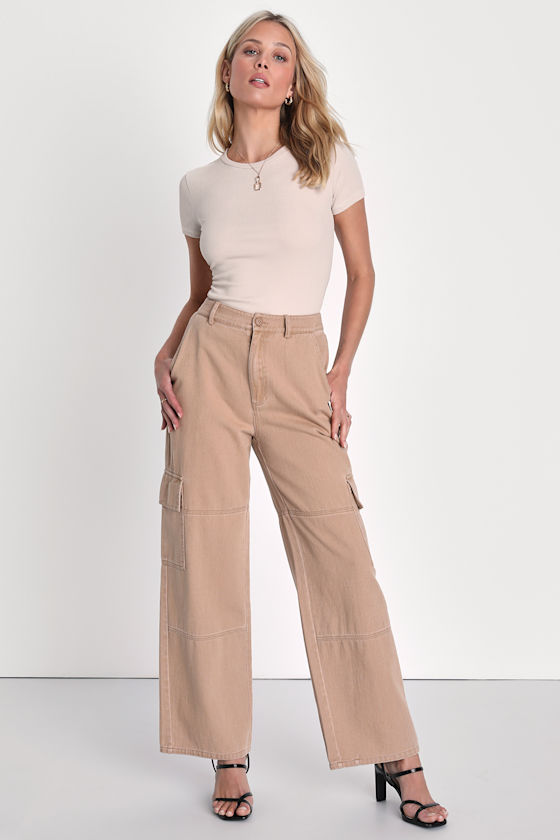 Tan Cargo Pants Utilitarian Clothing HighRise Cargo Pants Lulus