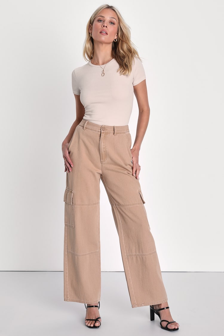 Tan Cargo Pants - Utilitarian Clothing - High-Rise Cargo Pants - Lulus