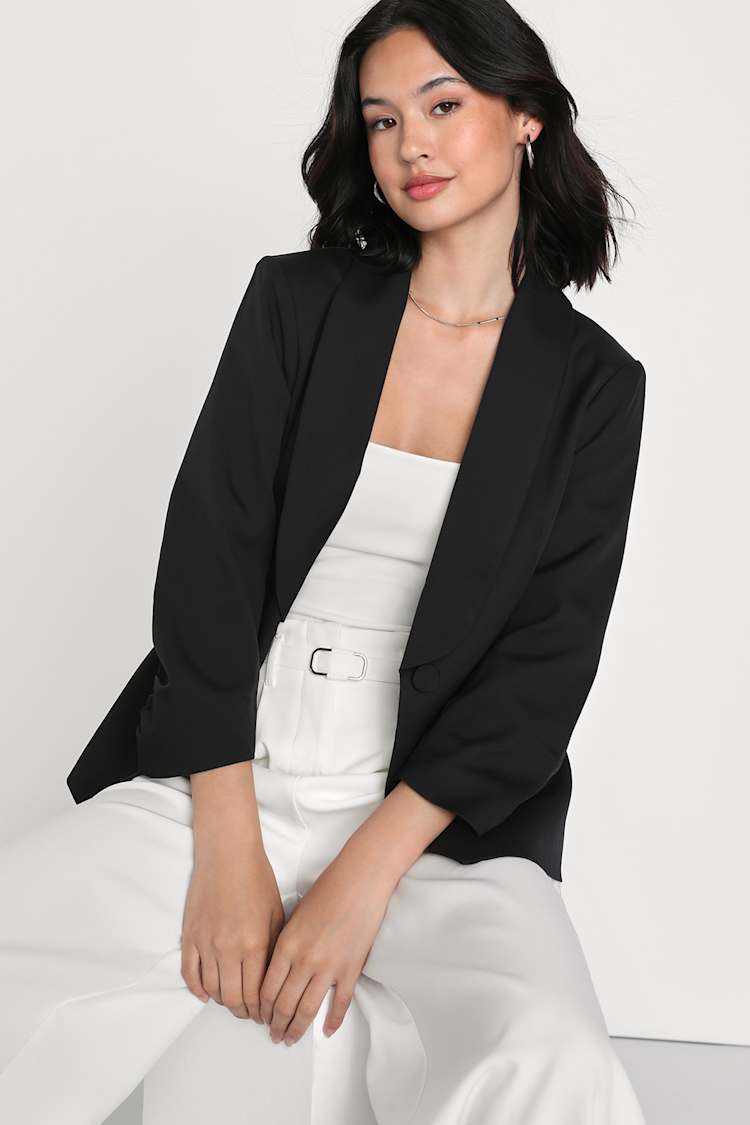 Black Ruched Sleeve Blazer Back In Business Black Ruched Sleeve Blazer