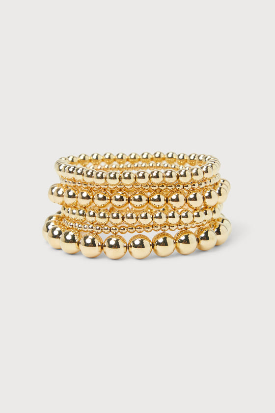 LULUS AESTHETIC INTENTIONS GOLD BEADED BRACELET SET