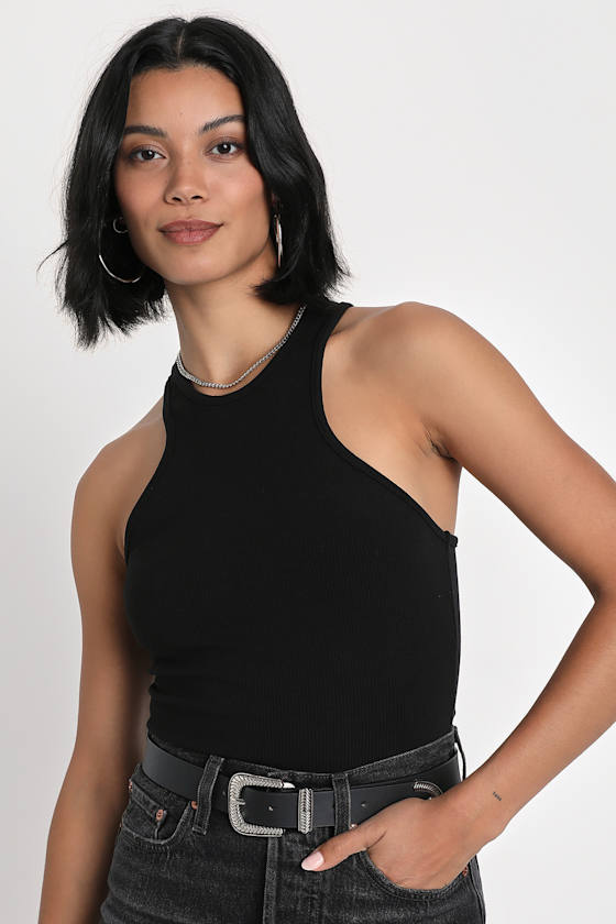 Black Ribbed Knit Tank Top - Racerback Tank Top - Sleeveless Top - Lulus