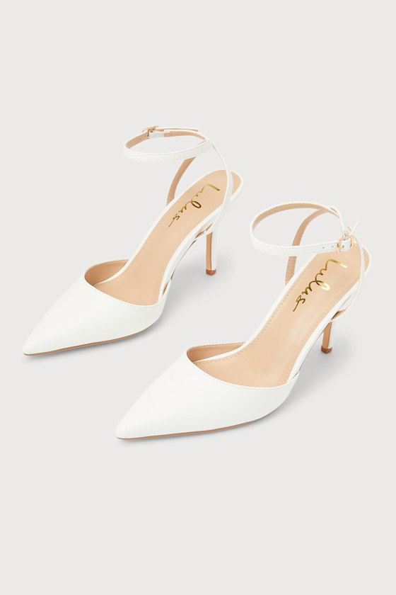 Chic White Stiletto Heels - Ankle Strap Heels - Pointed-Toe Pumps - Image 3