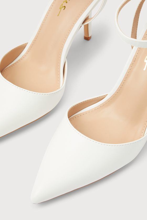 Chic White Stiletto Heels - Ankle Strap Heels - Pointed-Toe Pumps - Image 4