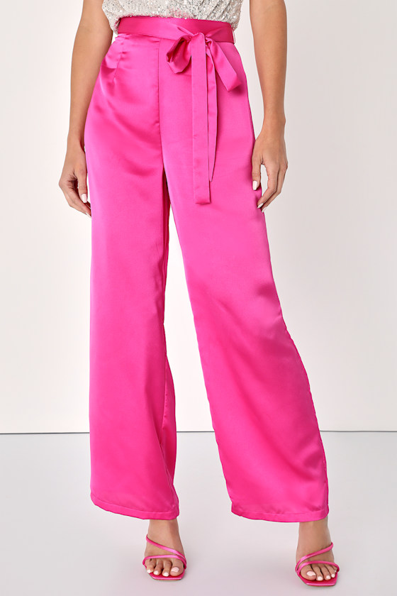 Wide Pleated Fuchsia Satin Trousers main image 1
